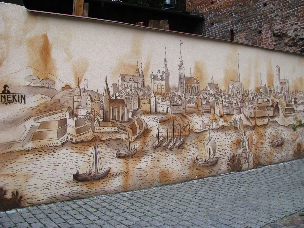 Mural z widokiem Torunia